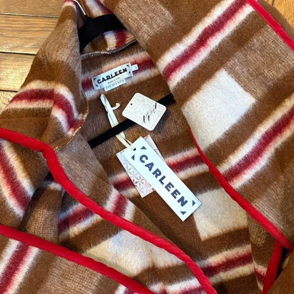 Carleen Free People One-Of-A-Kind Plaid Wool Scarf Jacket Brown & Red — image 4 of 6